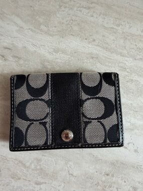 Coach Black and Cream Signature ID Card Holder